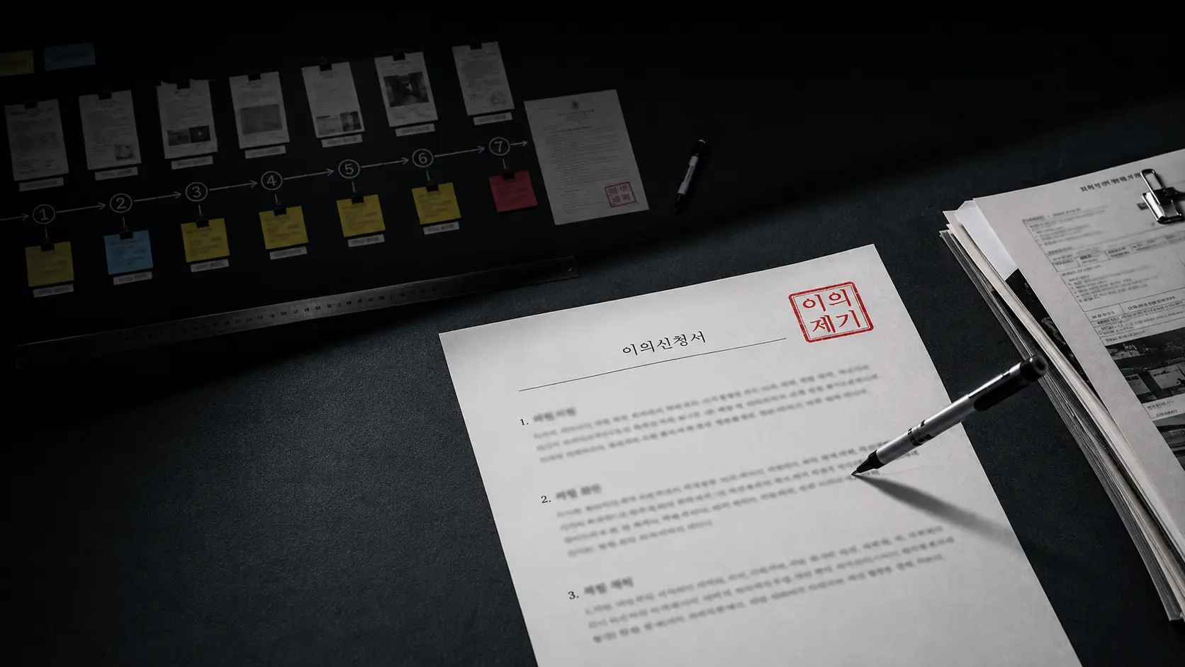 경찰의 불송치 결정 통지서를 받은 고소인이 검찰 송치를 위해 불송치 이의신청서 서류와 증거 자료를 분석하는 모습